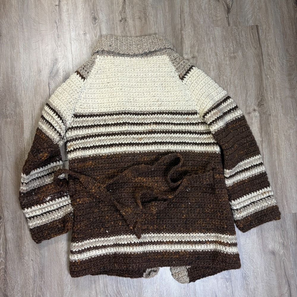 Wool Cargidan Heavyweight Thick Small Medium Brown Knit Shawl Collar - Picture 5 of 6